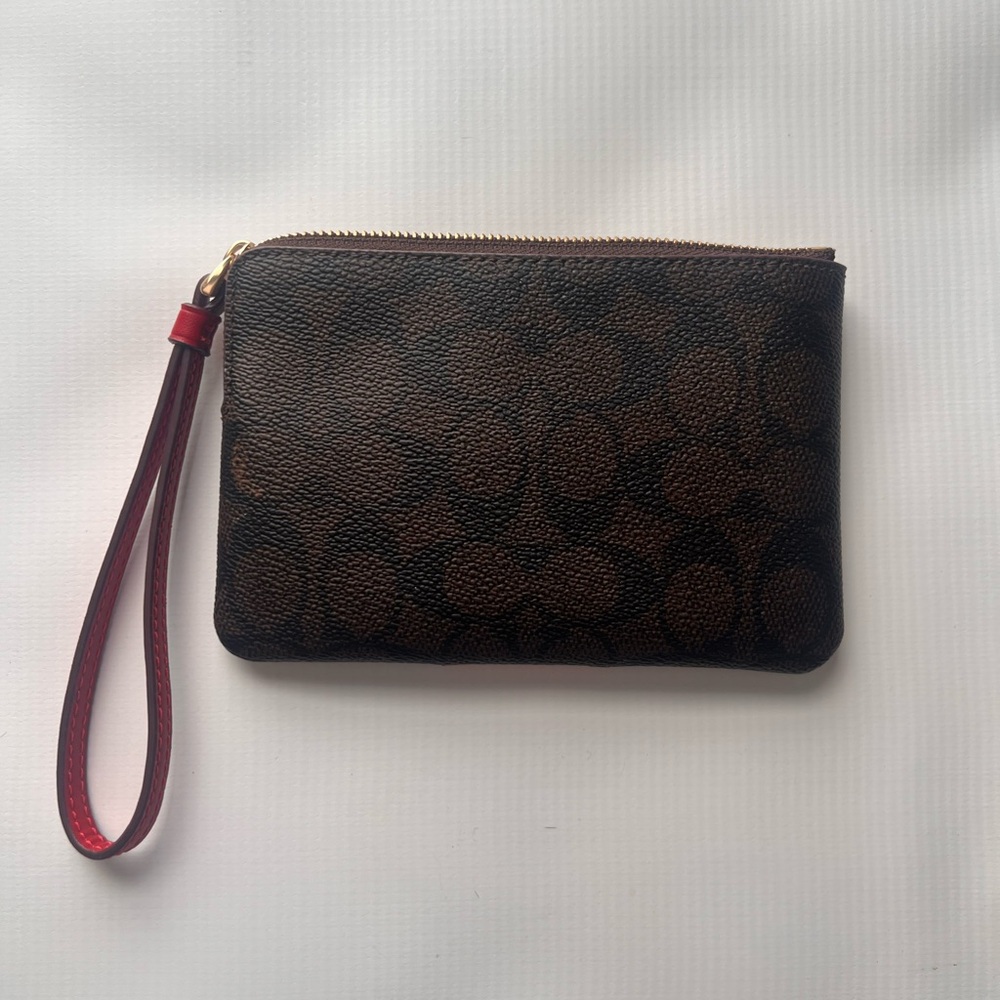Coach Walnut and Bold Red Zip Wristlet NWT - Picture 3 of 6